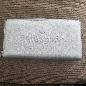Kate Spade Metallic Silver Wallet Zip Around Wallet